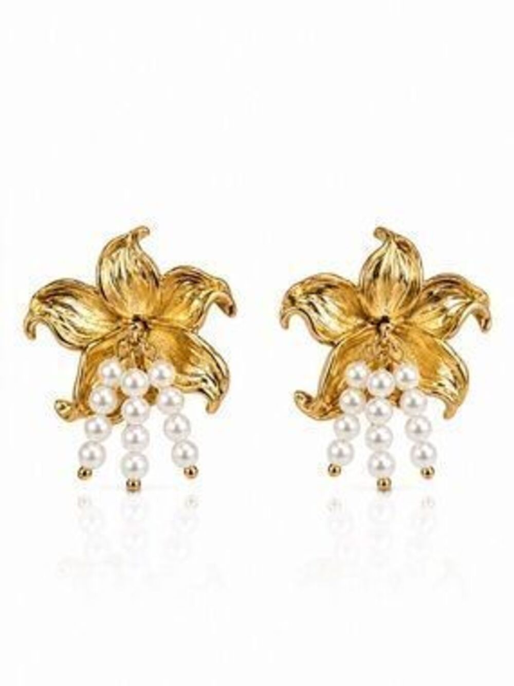 Gold Floral Pearl Drop Earrings